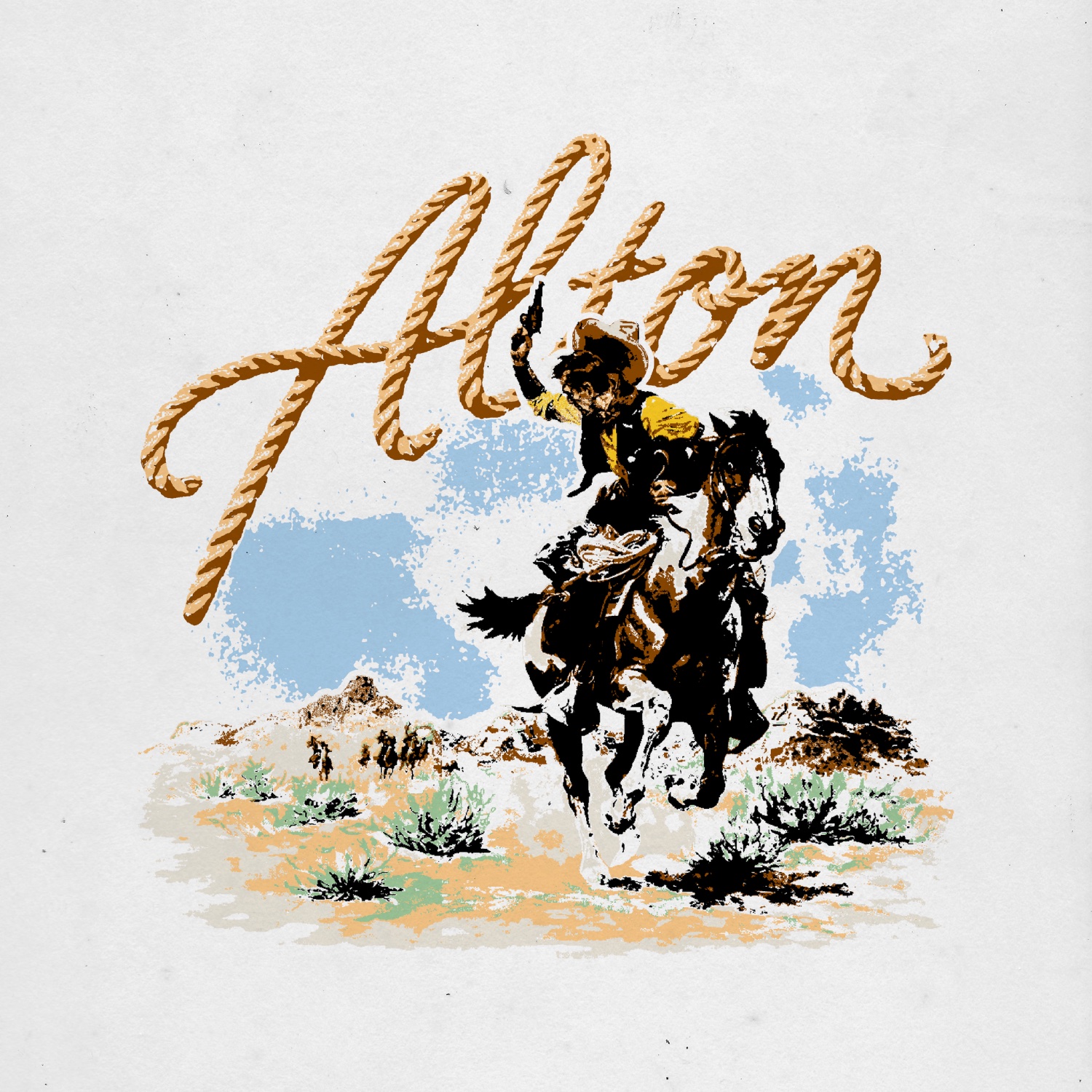 Last Man Riding — Alton rope-script cowboy graphic