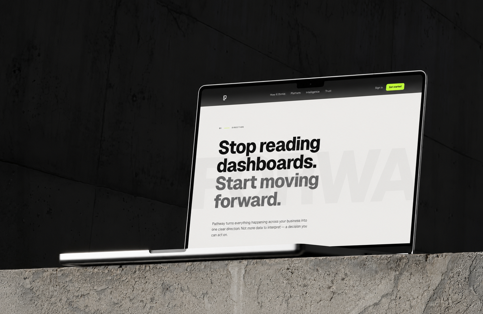 Pathway website on a laptop in a concrete environment