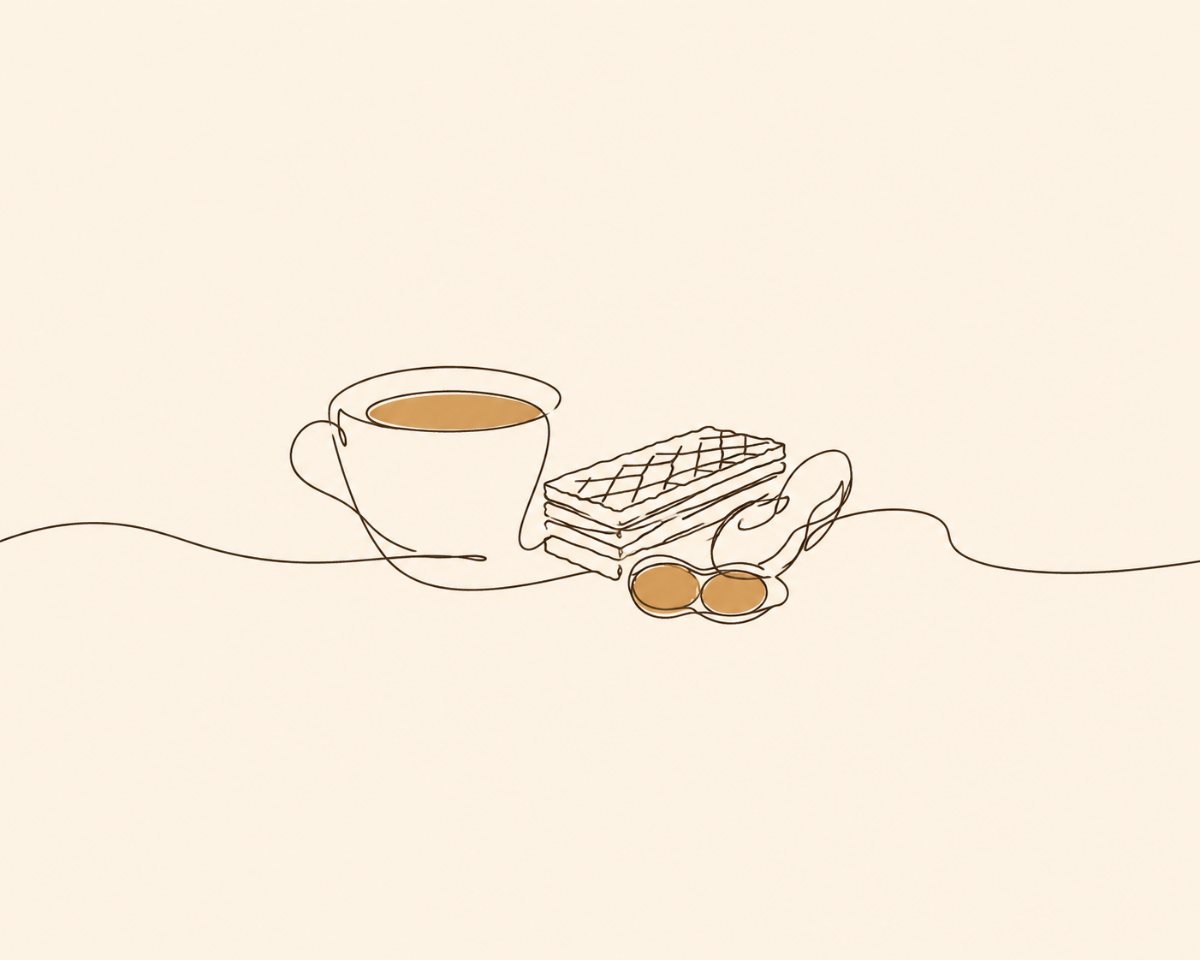 SHIFT line illustration — coffee and wafer