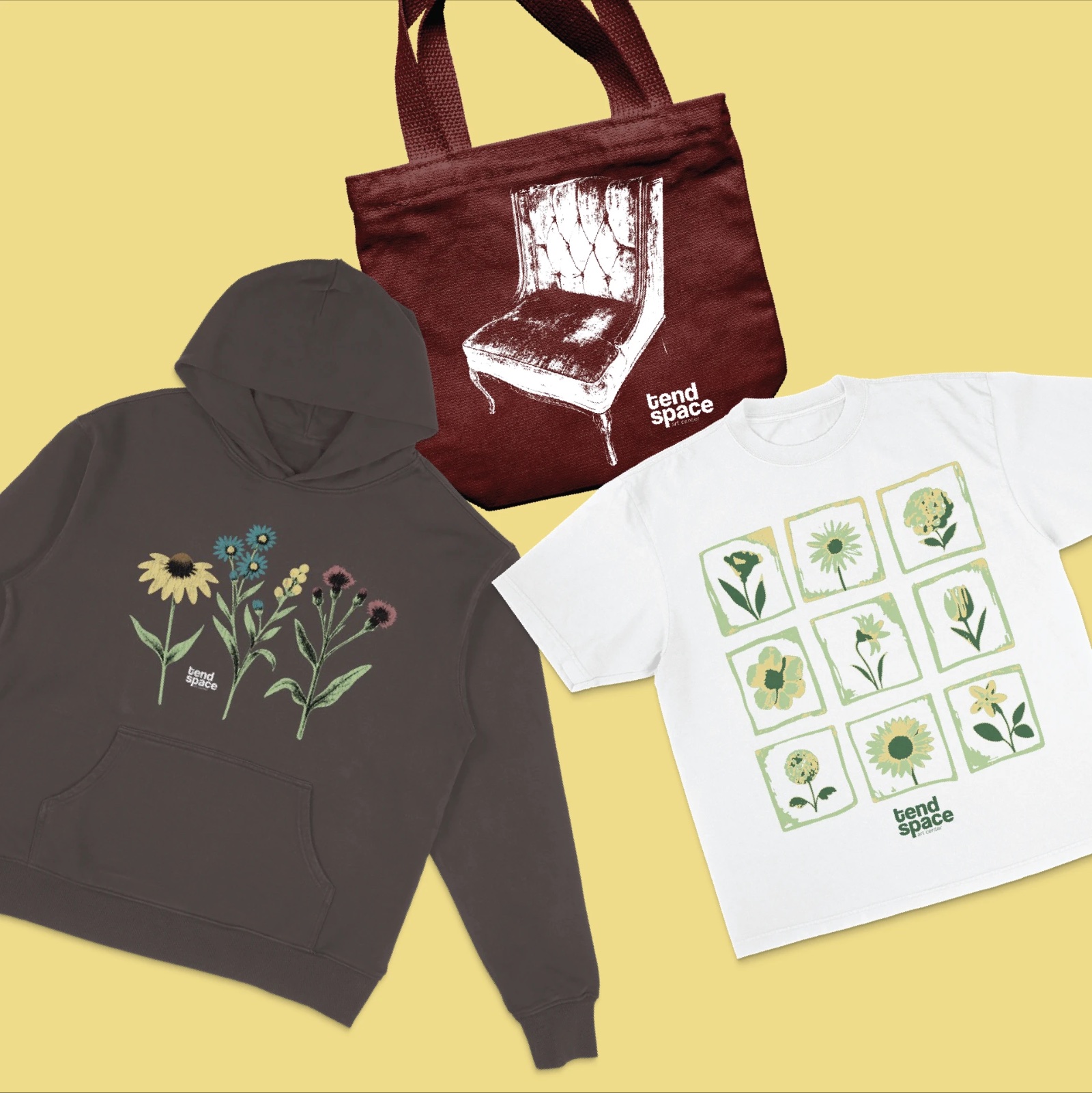 Tend Space hoodie, tote and tee