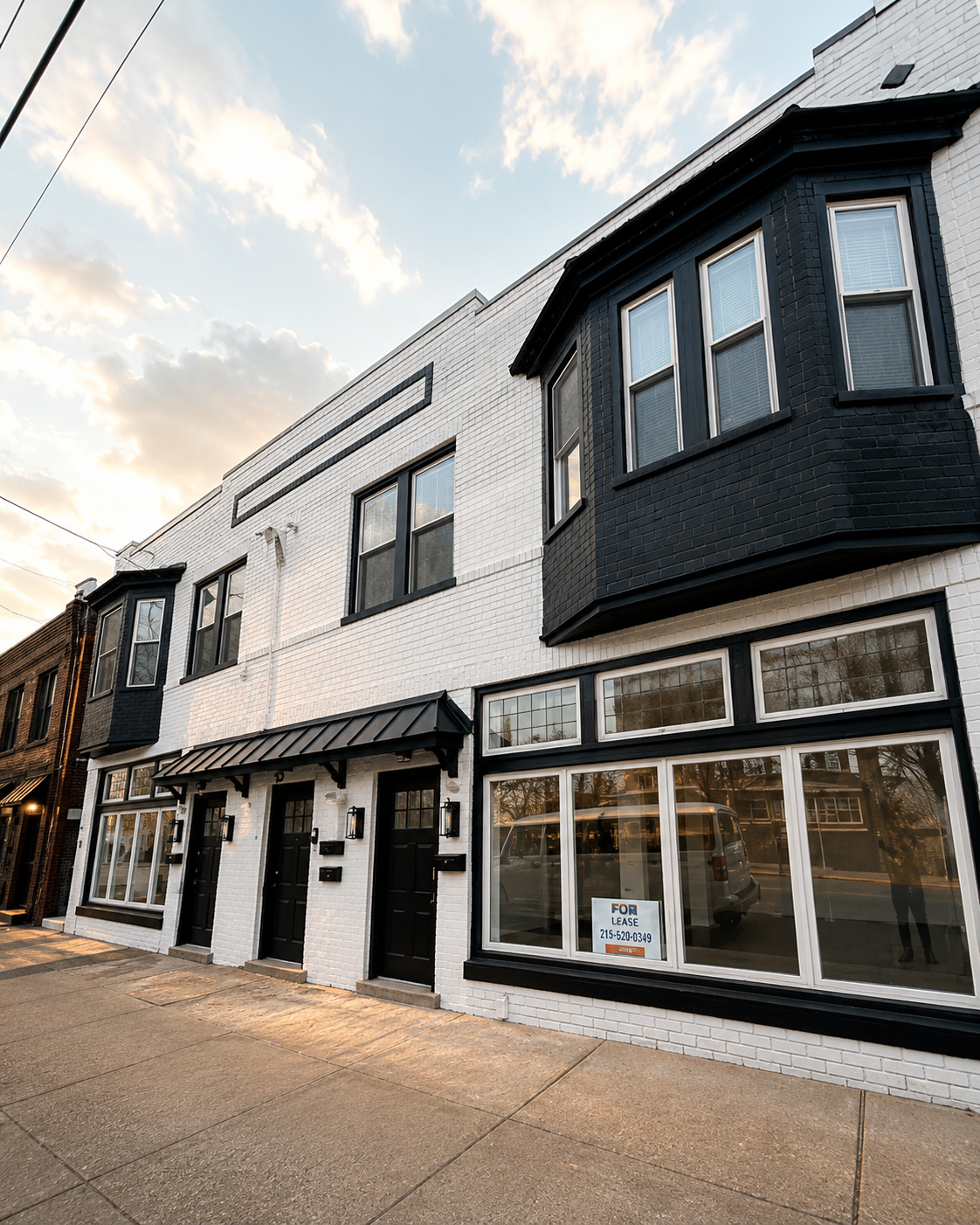 Restored mixed-use building at golden hour